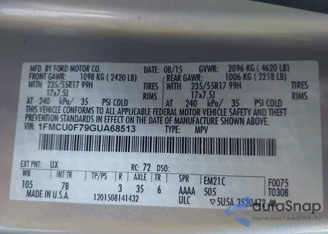 2016 Ford Escape S from USA, damaged, VIN 1FMCU0F79GUA68513